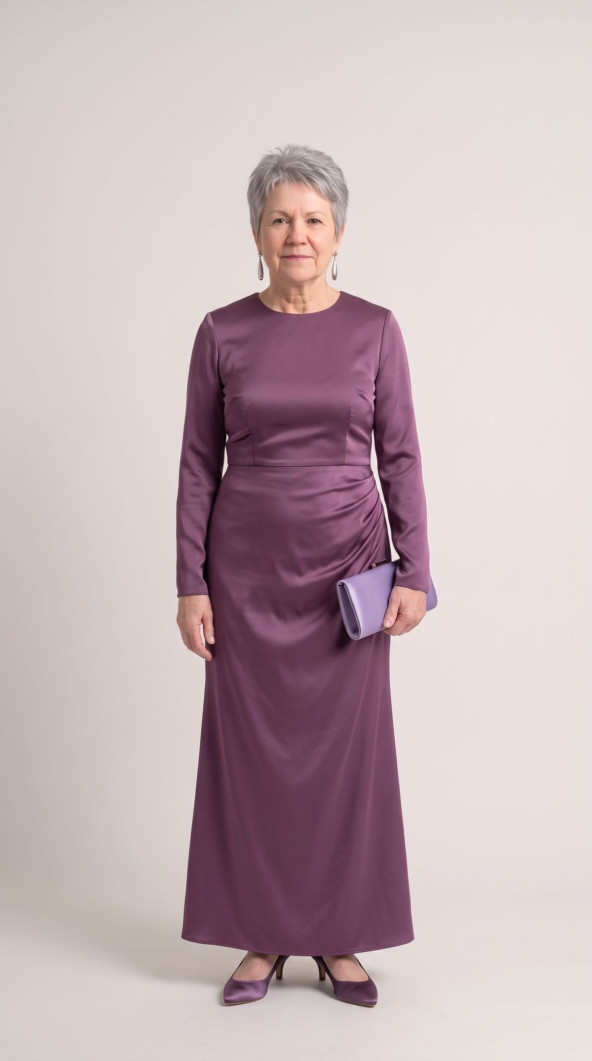Suknia maxi w śliwkowym fiolecie: stylizacja AI Stylistki w typie Chłodne Lato